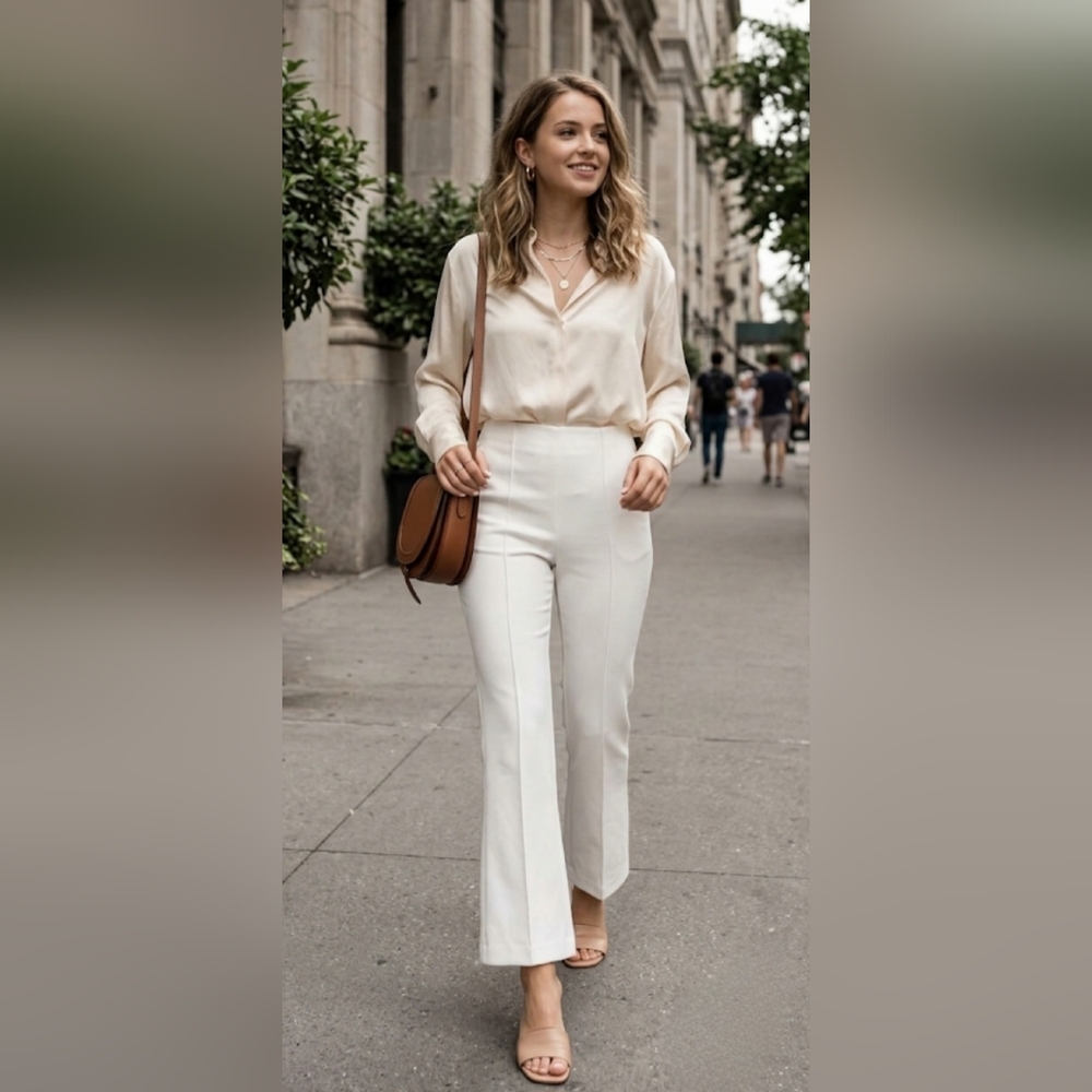 NWT Rachel Zoe White High-Rise Kick Flare Trousers Elegant Cropped Pants size 4✨